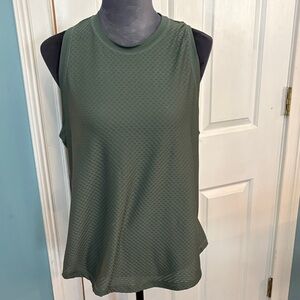 Sleeveless Dark Green Textured Mesh Tank Top